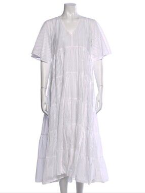 Merlette Sheer White Tiered Lightweight Cotton Midi /Maxi Dress S